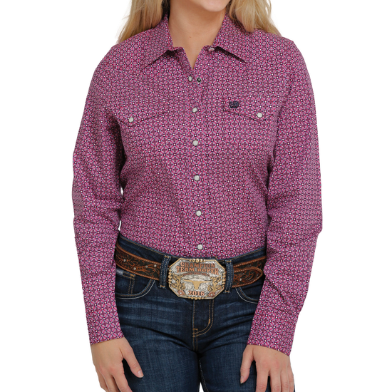 Cinch® Ladies Long Sleeve Pink Print Western Snap Up Shirt MSW9201034