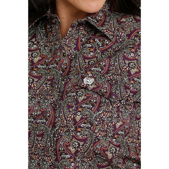 Cinch Ladies Purple Paisley Printed Button Down Shirt MSW9201045