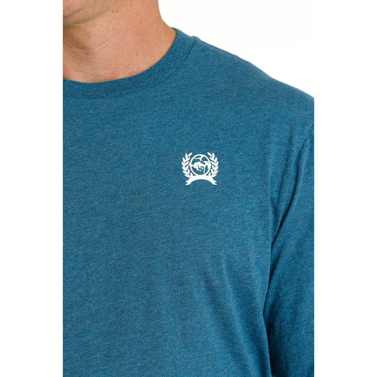 Cinch Men's Blue Floral Circular Logo Graphic T-Shirt MTK1721010
