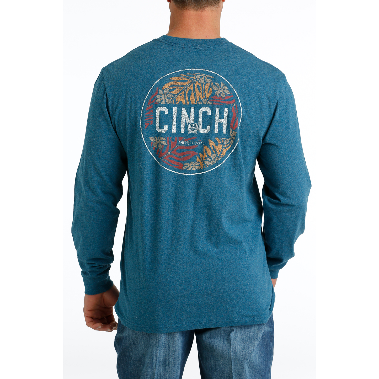 Cinch Men's Blue Floral Circular Logo Graphic T-Shirt MTK1721010