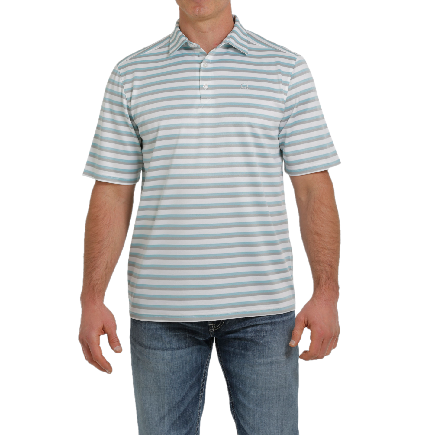 Cinch® Men's White & Blue Athletic Polo Short Sleeve Shirt MTK1863015