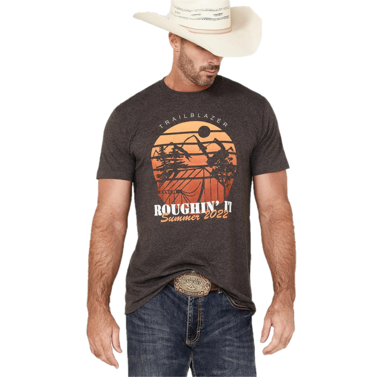 Cinch® Men's "Roughin' It" Graphic Charcoal Gray T- Shirt MTT1690519