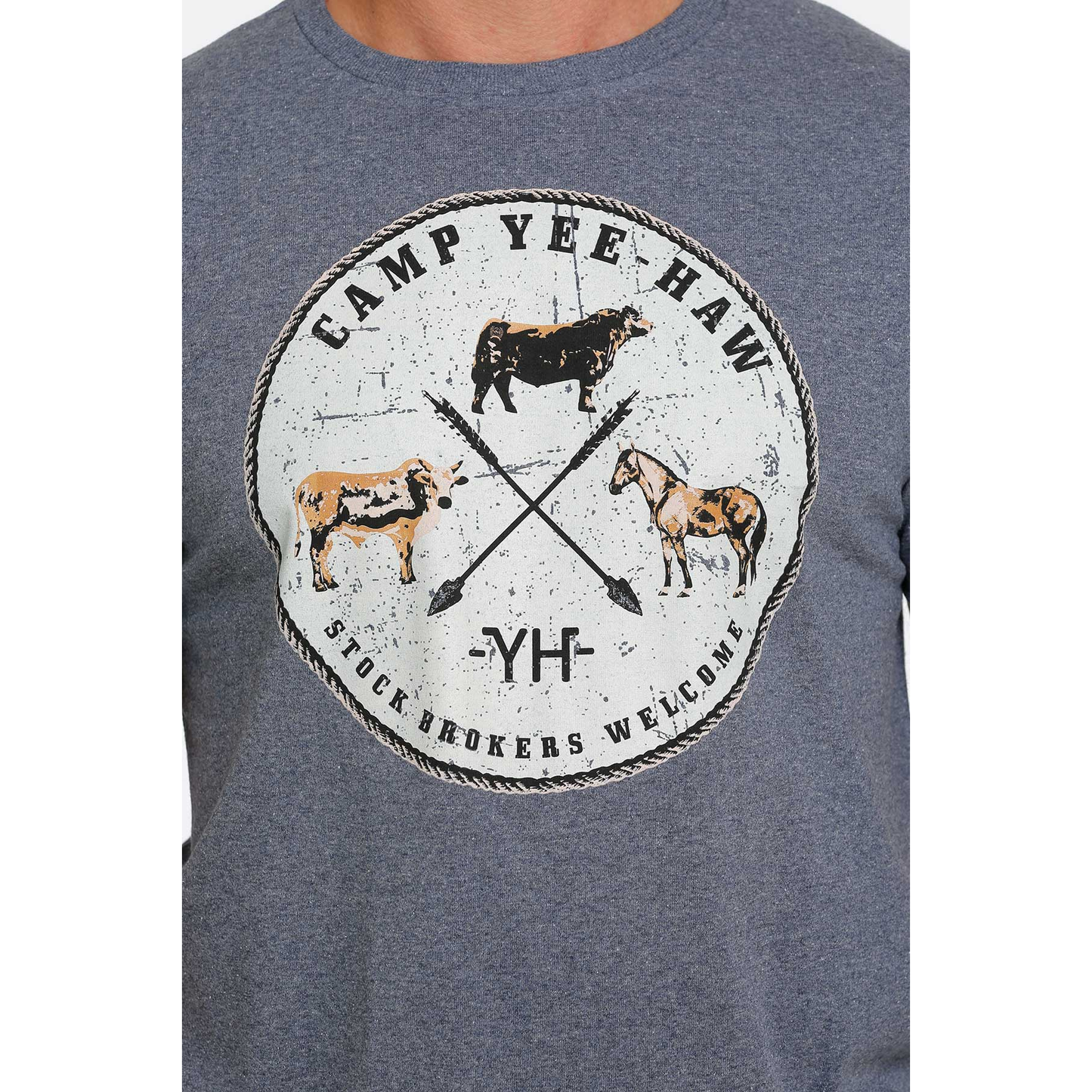 Cinch® Men's "Camp Yee-Haw" Graphic Heather Blue T-shirt MTT1690543