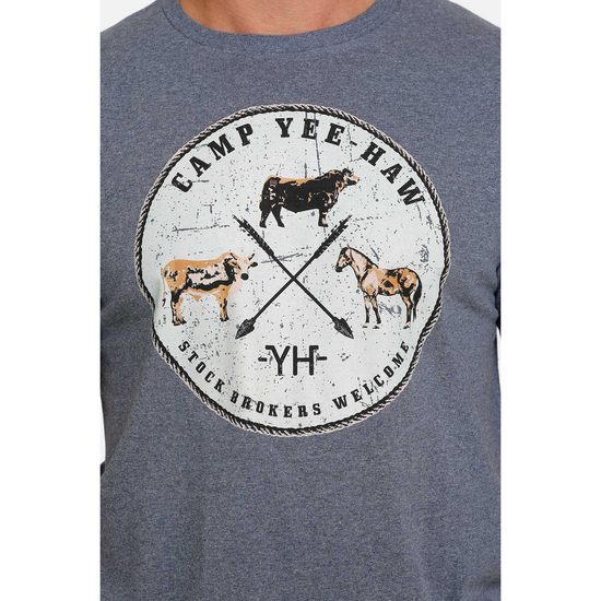 Cinch® Men's "Camp Yee-Haw" Graphic Heather Blue T-shirt MTT1690543