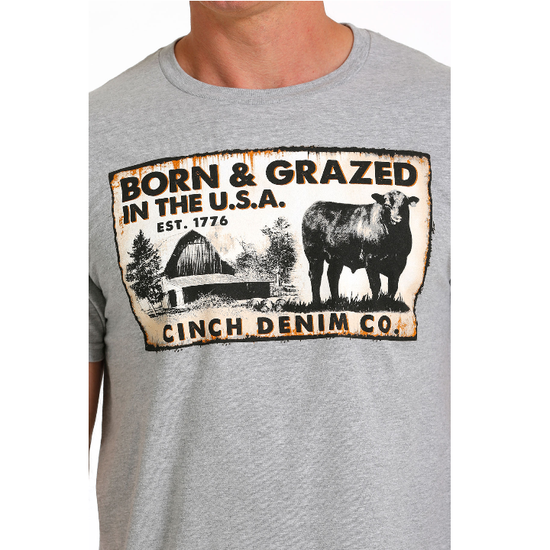 Cinch® Men's Heather Grey "Born & Grazed" Graphic T-Shirt MTT1690578