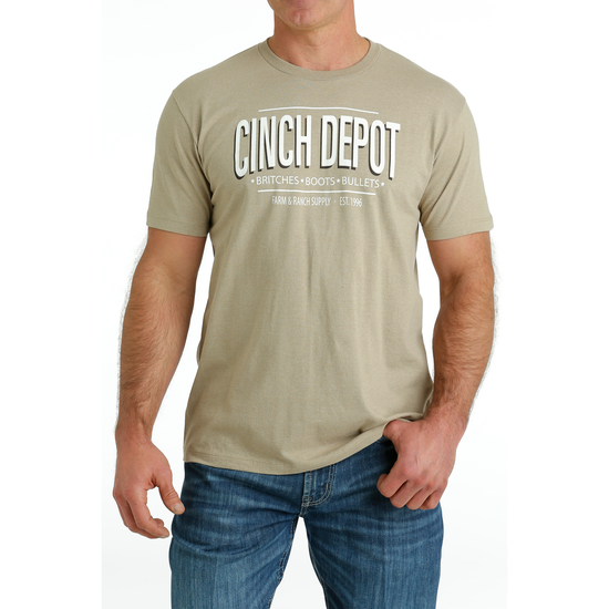 Cinch Men's Khaki "Cinch Depot" Graphic T-Shirt MTT1690594