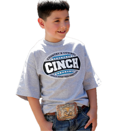 Cinch® Boy's "Country & Cowboy" Grey Graphic Logo T-Shirt MTT7670117