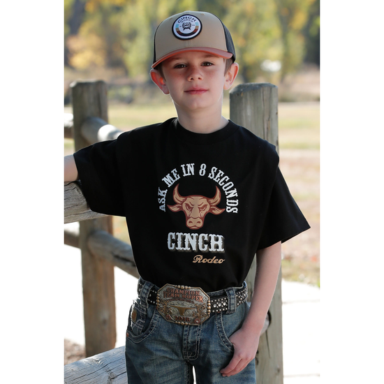 Cinch Youth Boy's "Ask Me In 8 Seconds" Black T-Shirt MTT7670134
