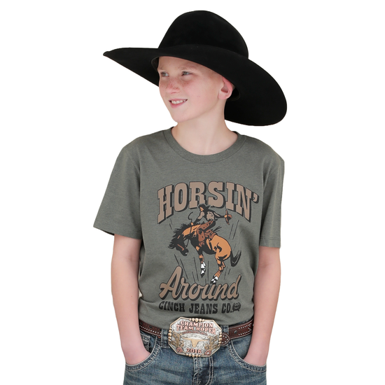 Cinch Youth Boy's Olive Horsin' Around Graphic T-Shirt MTT7670138