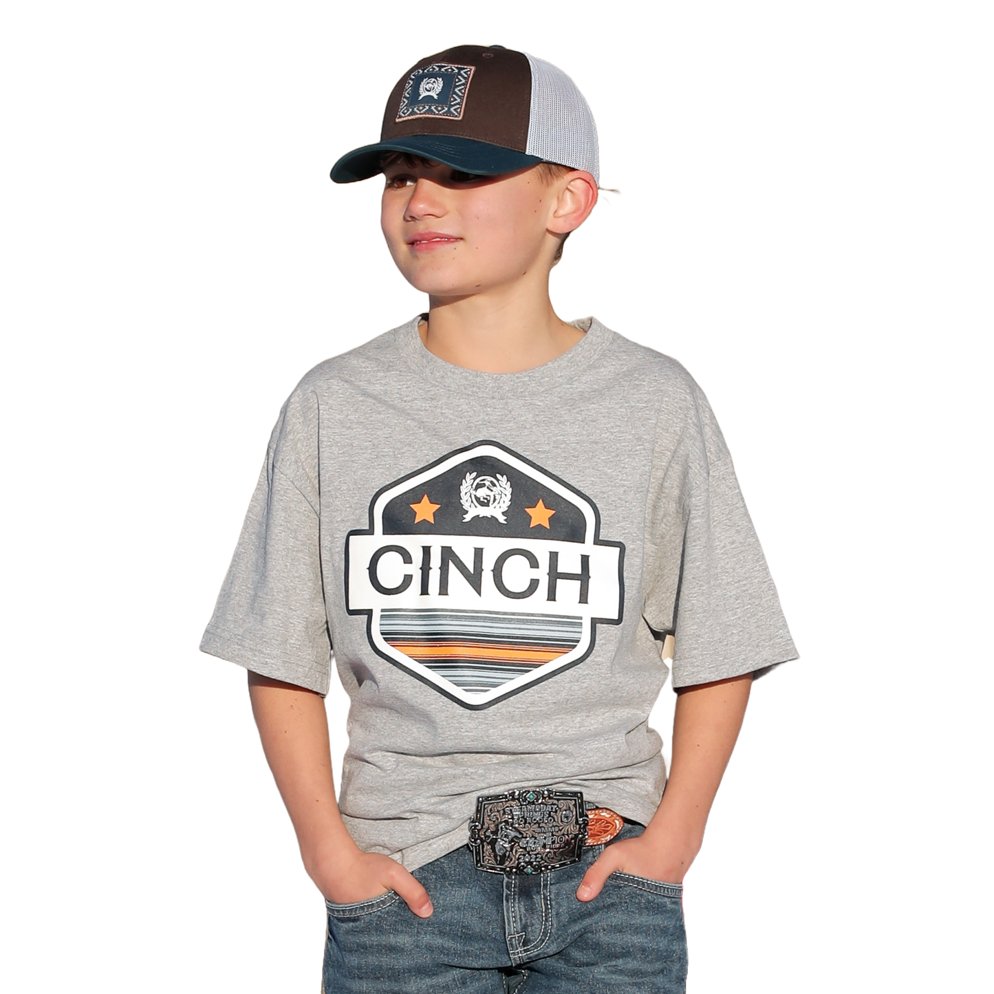 Cinch Youth Boy's Heather Grey Logo Graphic T-Shirt MTT7670139