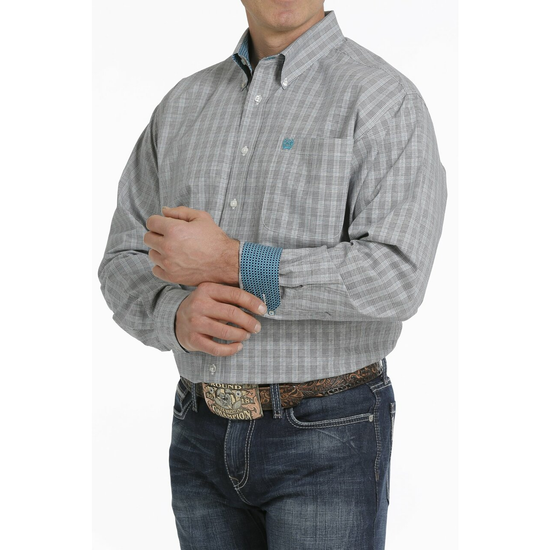 Cinch® Men's Windowpane Grey Plaid Button Down Shirt MTW1105309