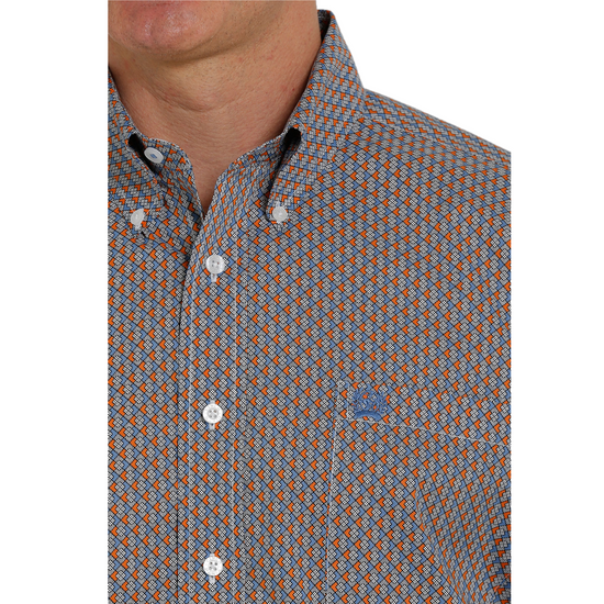 Cinch® Men's Geo Print Blue & Orange Button Down Shirt MTW1105336