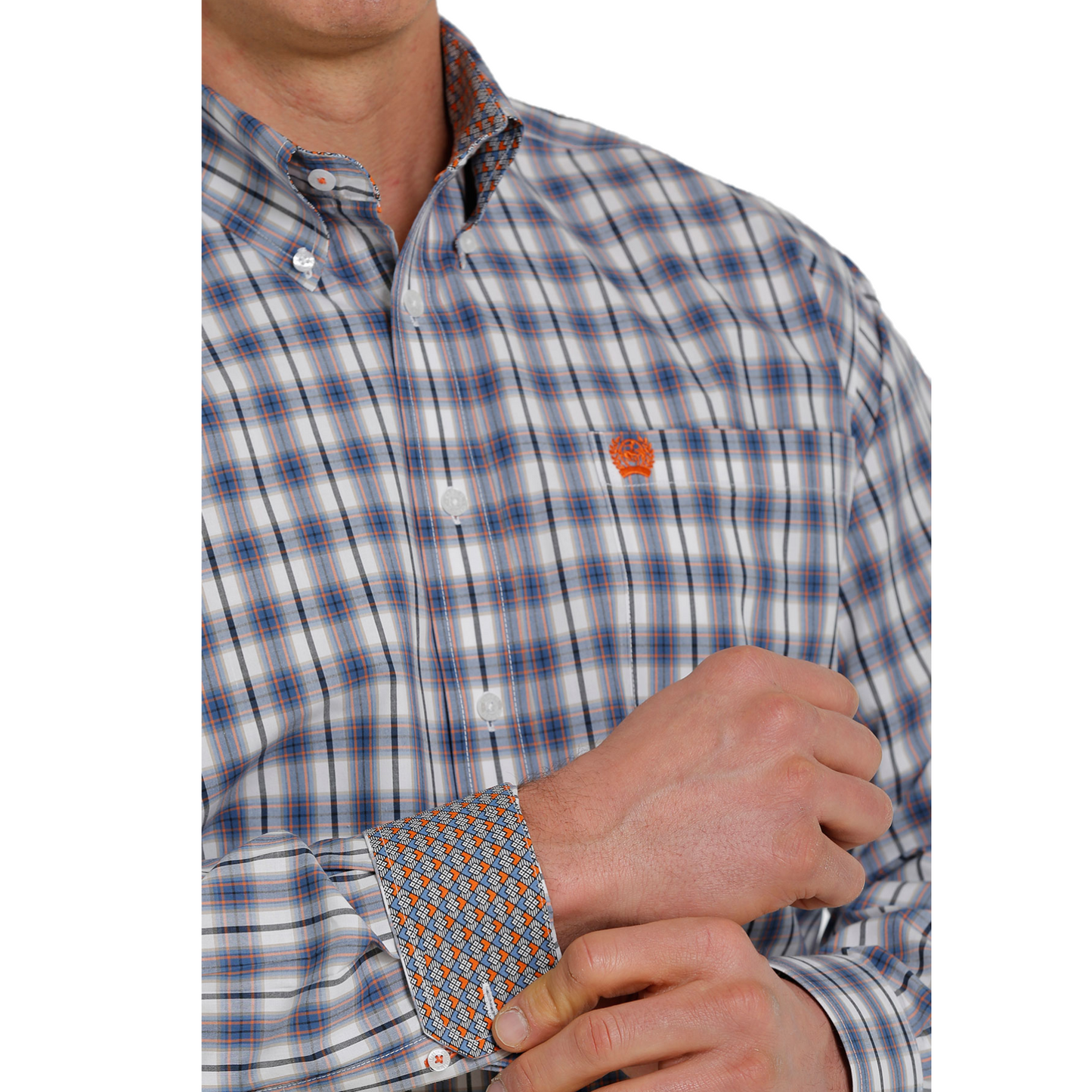 Cinch® Men's Plaid White & Blue Long Sleeve Button Up Shirt MTW1105337