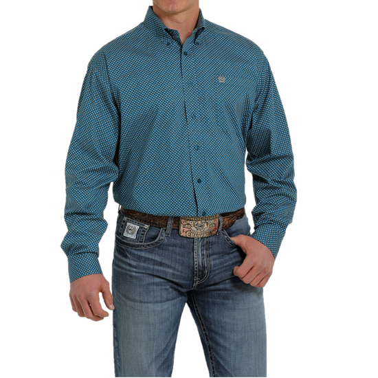 Cinch® Men's Diamond Printed Teal Button Down Shirt MTW1105342