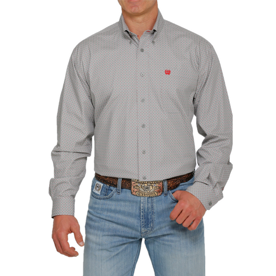 Cinch® Men's Grey & White Geometric Print Button Down Shirt MTW1105399