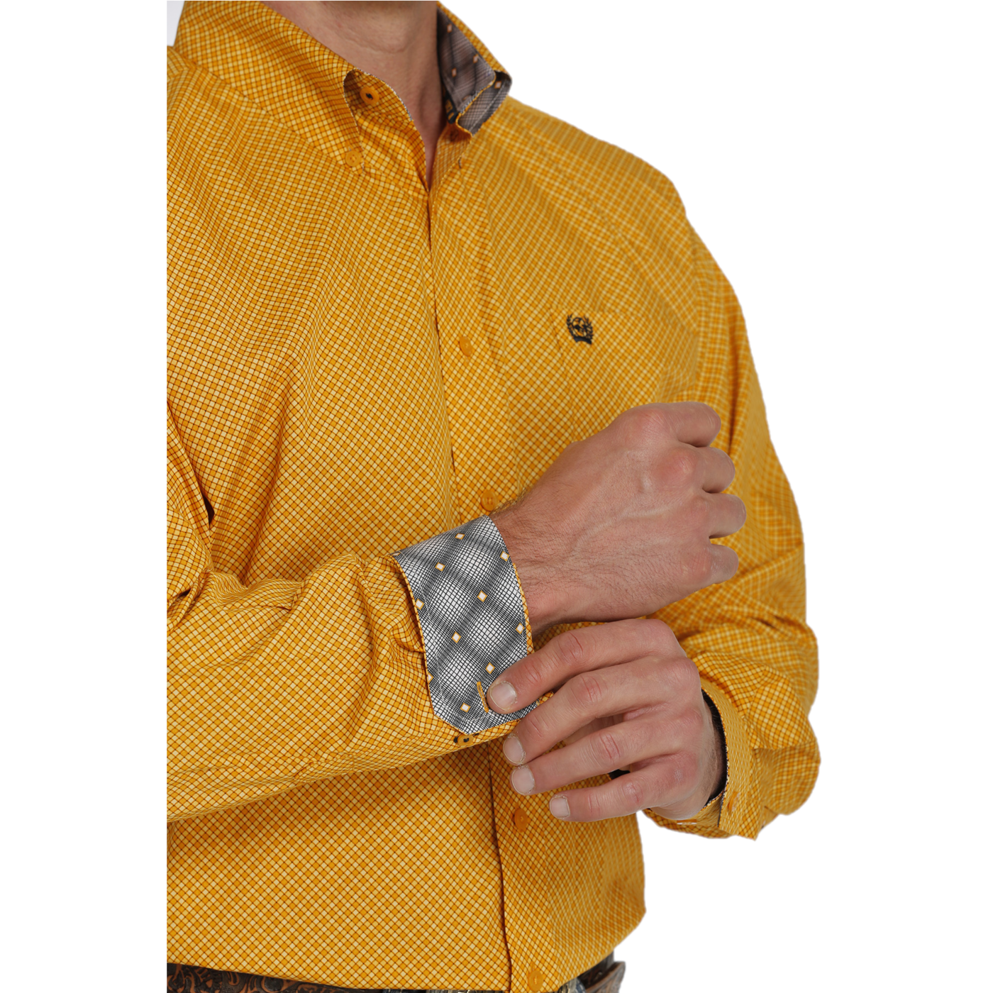 Cinch Men s Mini Geometric Print Gold Button Down Shirt