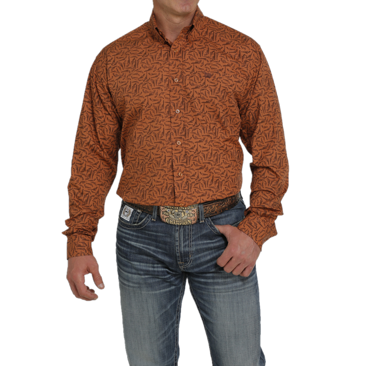 Cinch® Men's Brown Western Gun Patterned Button Up Shirt MTW1105455