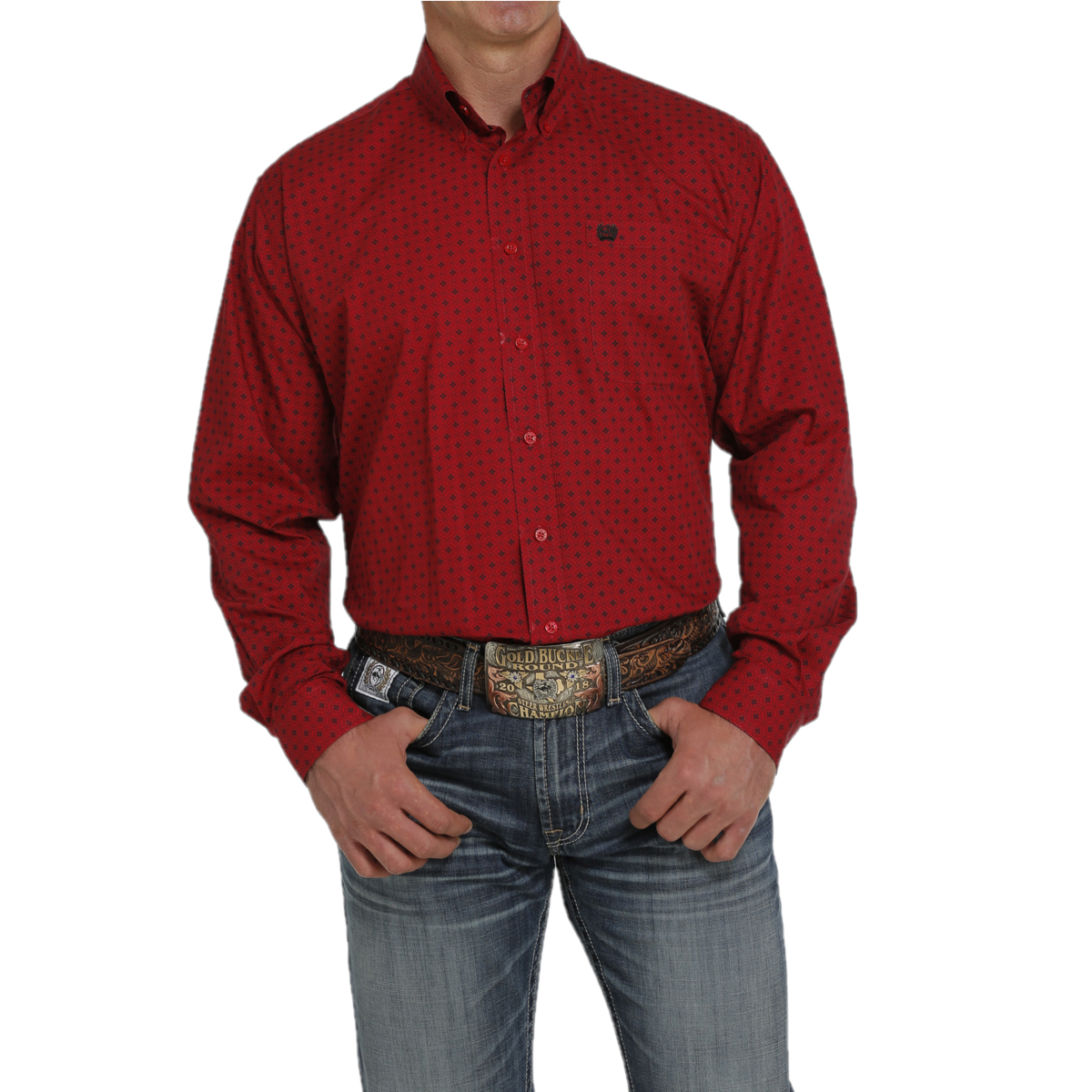 Cinch® Men's Red Geometric Diamond Pattern Button Up Shirt MTW1105460