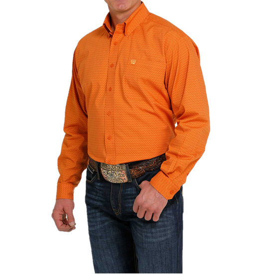 Cinch® Men's Zig Zag Print Orange Button Down Shirt MTW1105475