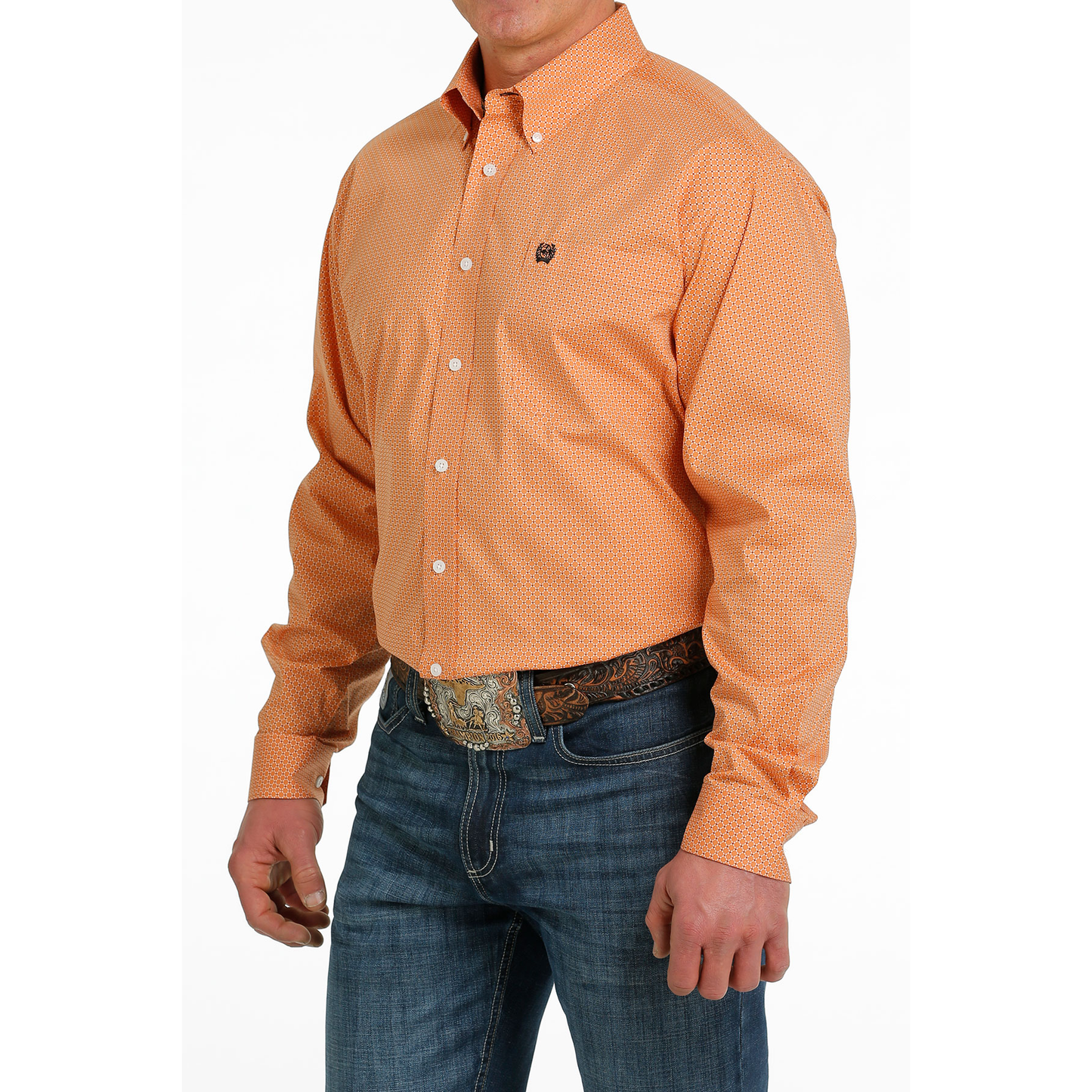 Cinch® Men's Orange Geometric Print Button Down Shirt MTW1105522