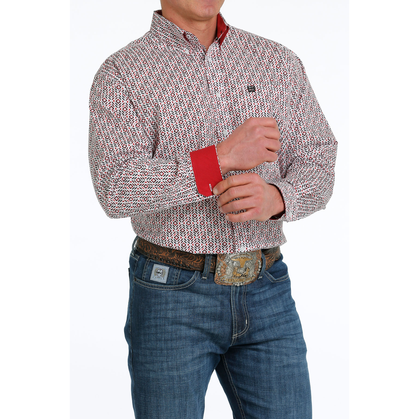 Cinch® Men's White & Red Geometric Print Western Shirt MTW1105525