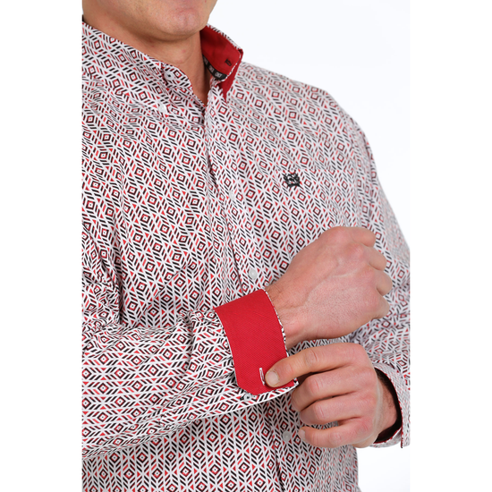 Cinch® Men's White & Red Geometric Print Western Shirt MTW1105525