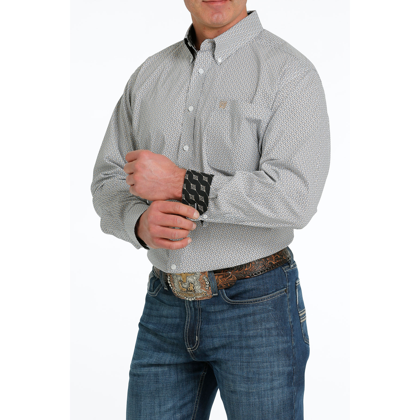 Cinch® Men's Geometric Print Grey Button Down Shirt MTW1105534
