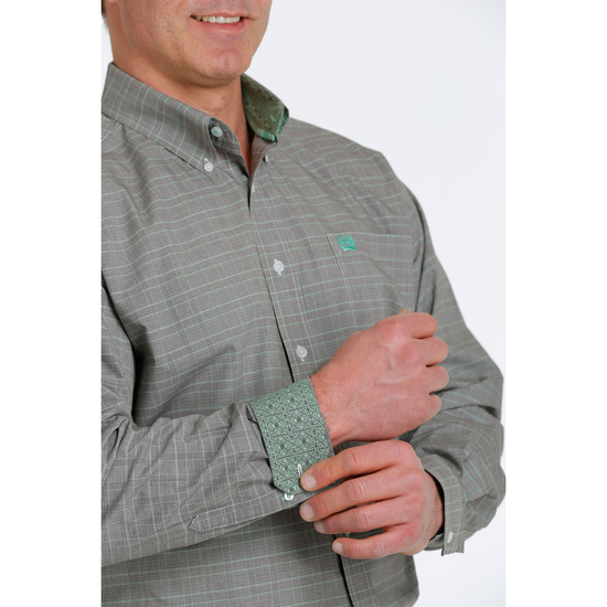 Cinch® Men's Micro Plaid Brown & Green Button Down Shirt MTW1105545
