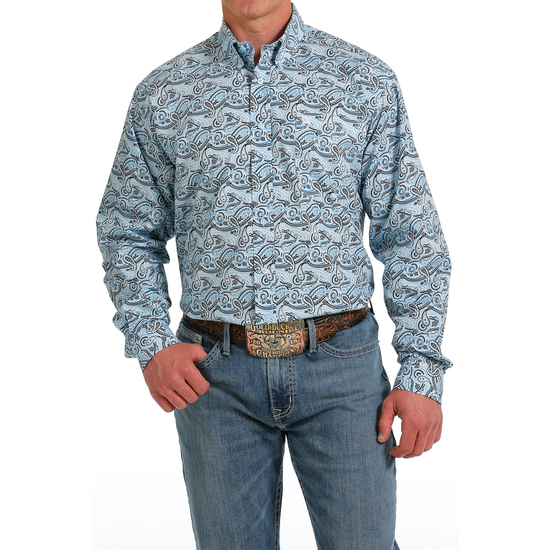 Cinch Men's Light Blue Paisley Print Button Down Shirt MTW1105601