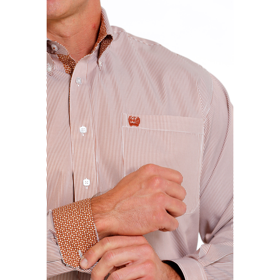 Cinch Men's Brown Stripe Button Down Shirt MTW1105611