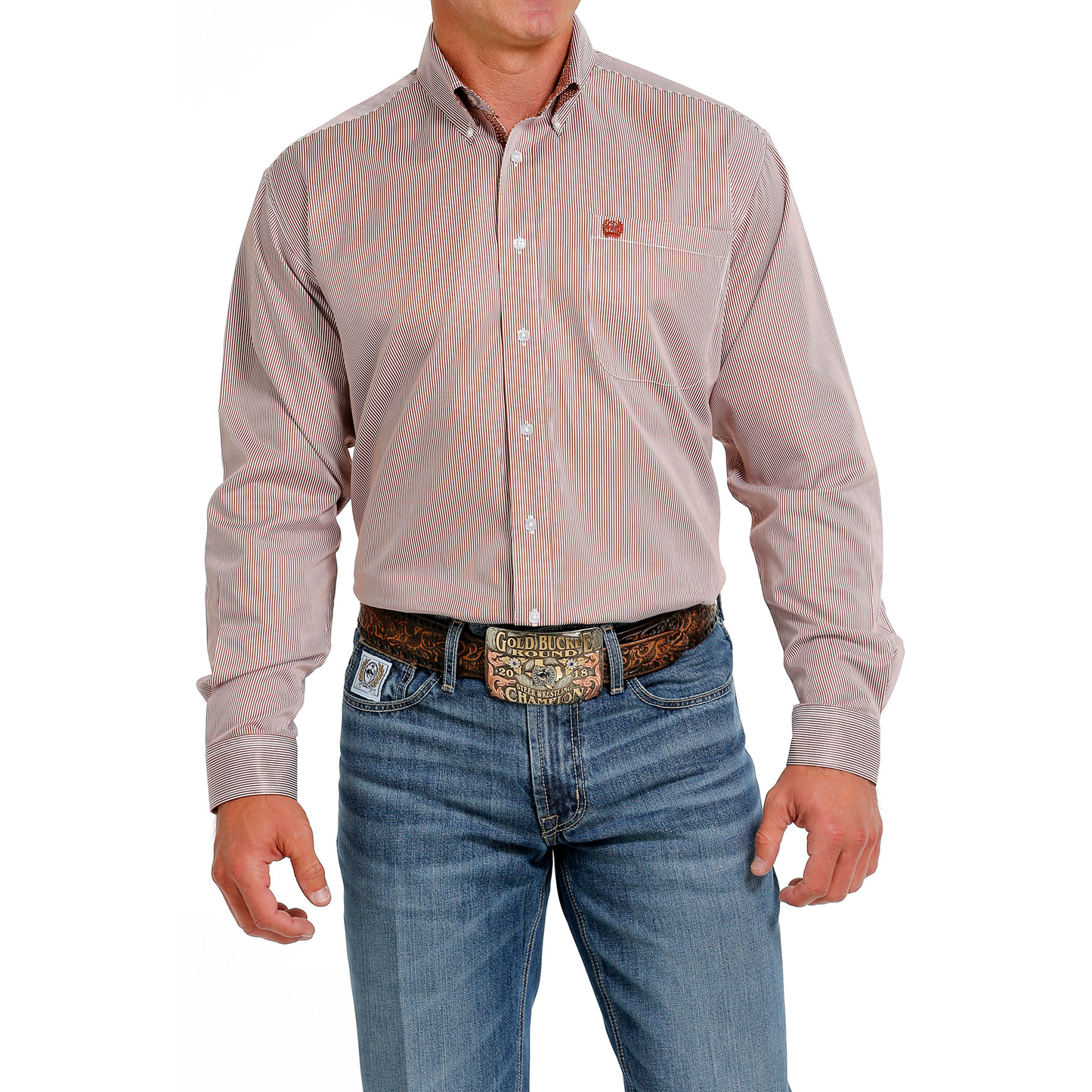 Cinch Men's Brown Stripe Button Down Shirt MTW1105611