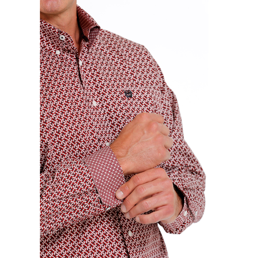 Cinch Men's Red Weave Print Button Down Shirt MTW1105622