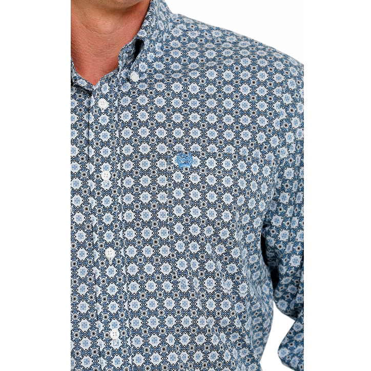 Cinch Men's Blue Geometric Print Button Down Shirt MTW1105628