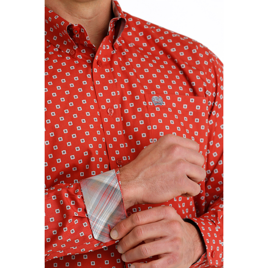 Cinch Men's Red Diamond Print Button Down Shirt MTW1105651