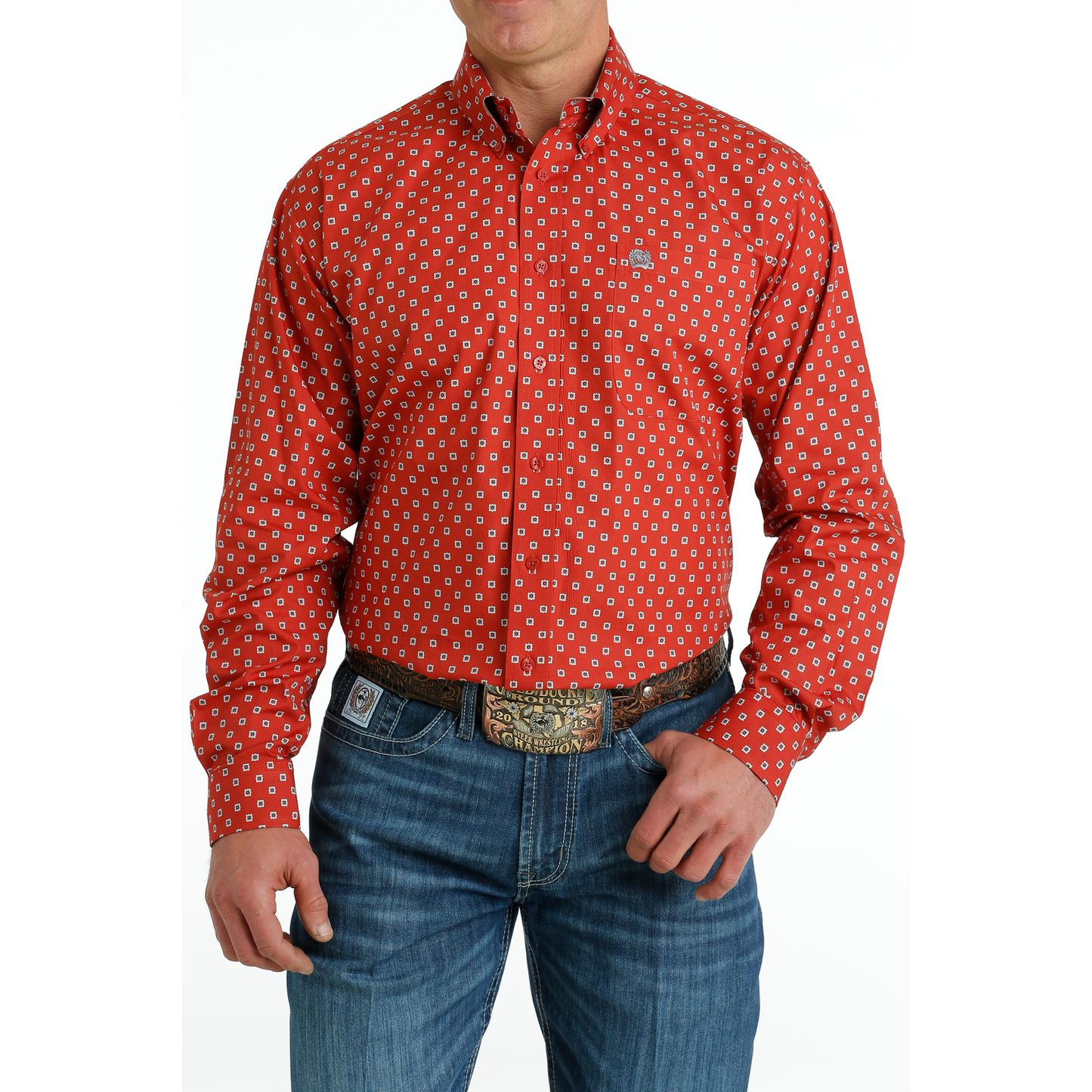 Cinch Men's Red Diamond Print Button Down Shirt MTW1105651