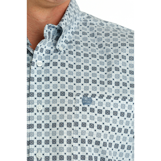 Cinch Men's White Square Print Button Down Shirt MTW1105691