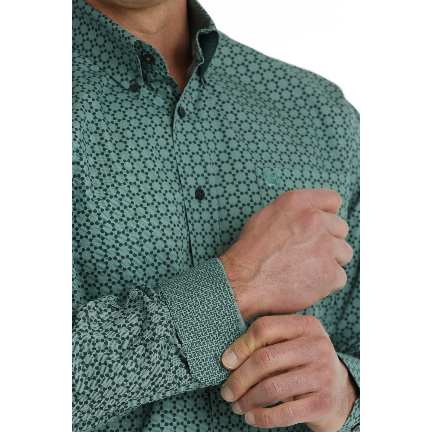 Cinch Men's Teal Circular Print Button Down Shirt MTW1105707