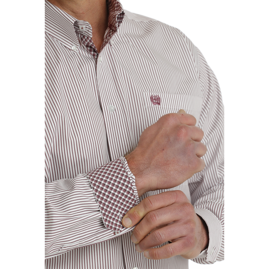Cinch Men's Red Stripe Print Button Down Shirt MTW1105711