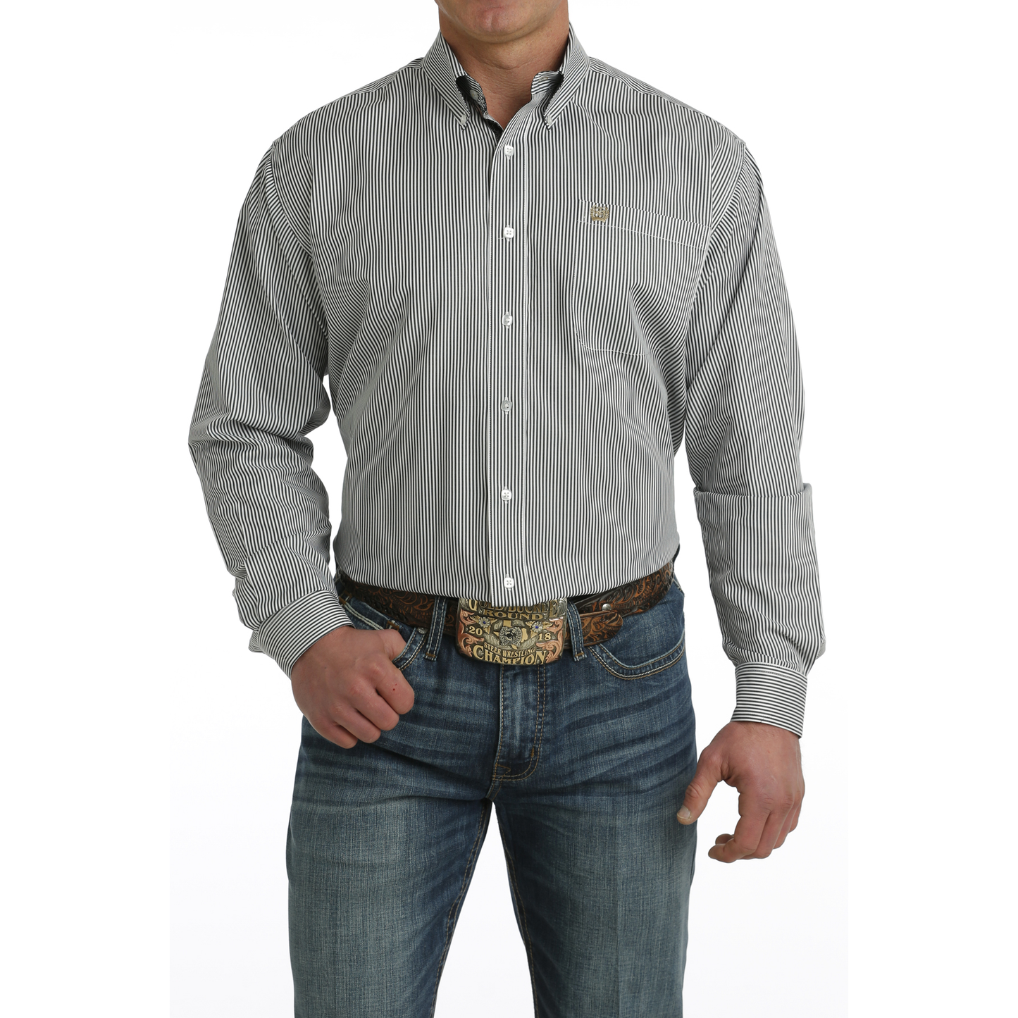 Cinch Men's White Striped Button Down Shirt MTW1105722