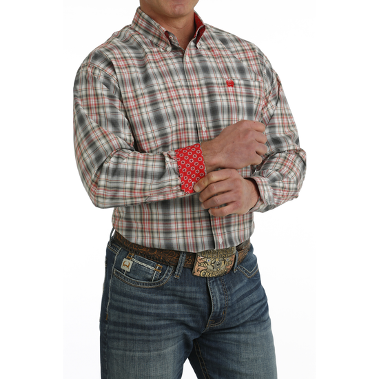 Cinch Men's White & Red Plaid Button Down Shirt MTW1105728