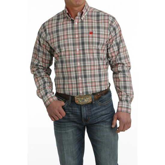 Cinch Men's White & Red Plaid Button Down Shirt MTW1105728