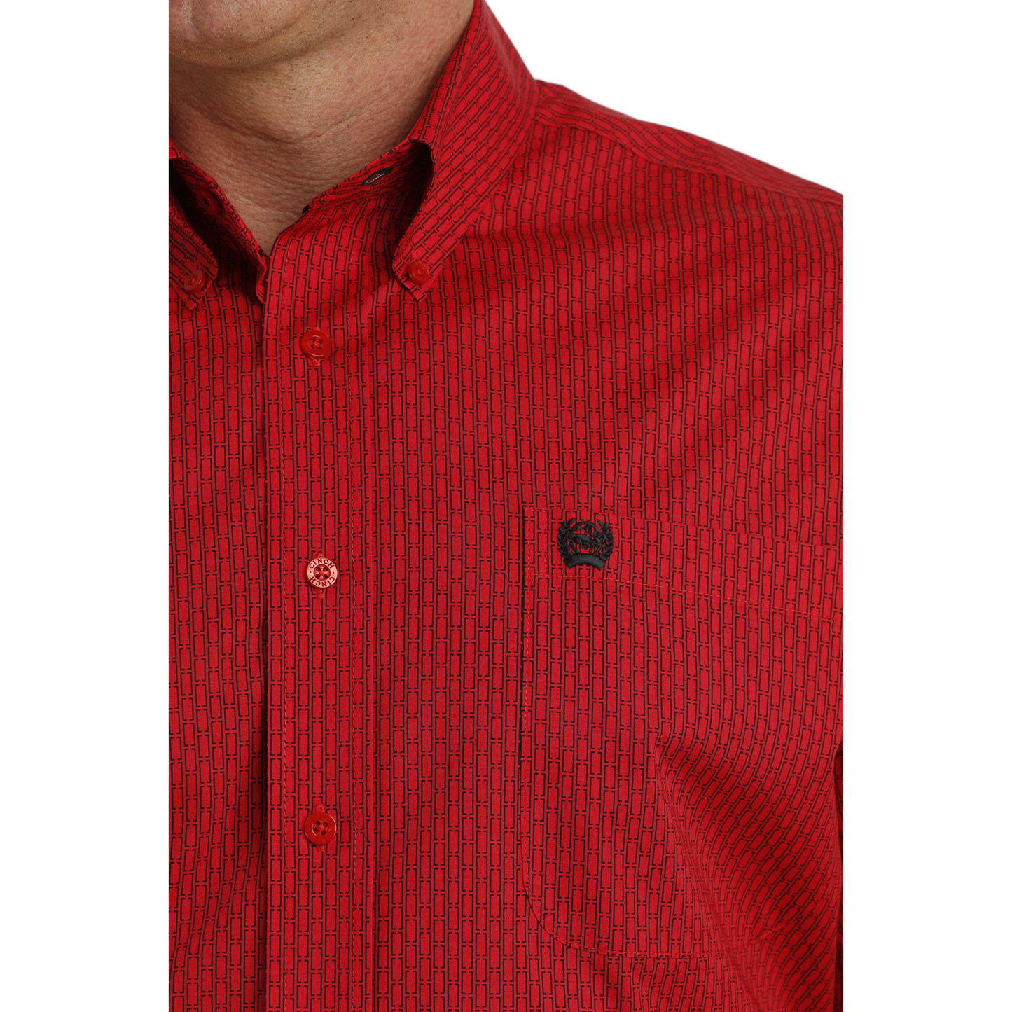Cinch Men's Red Rectangle Print Button Down Shirt MTW1105729