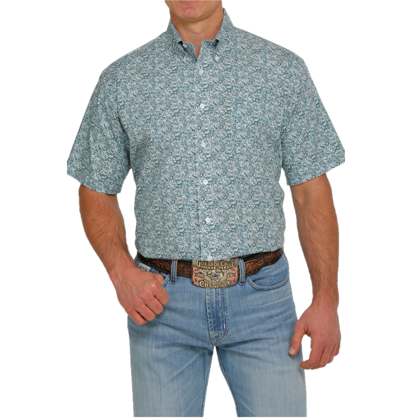 Cinch® Men's Plain Weave Floral Print White Button Up Shirt MTW1111411