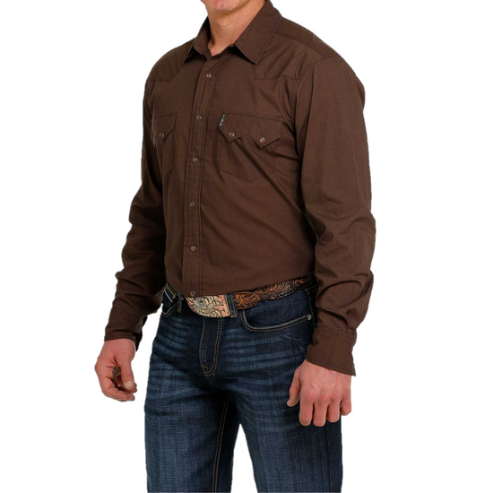Cinch® Men's Weave Patterned Brown Snap Button Shirt MTW1301061