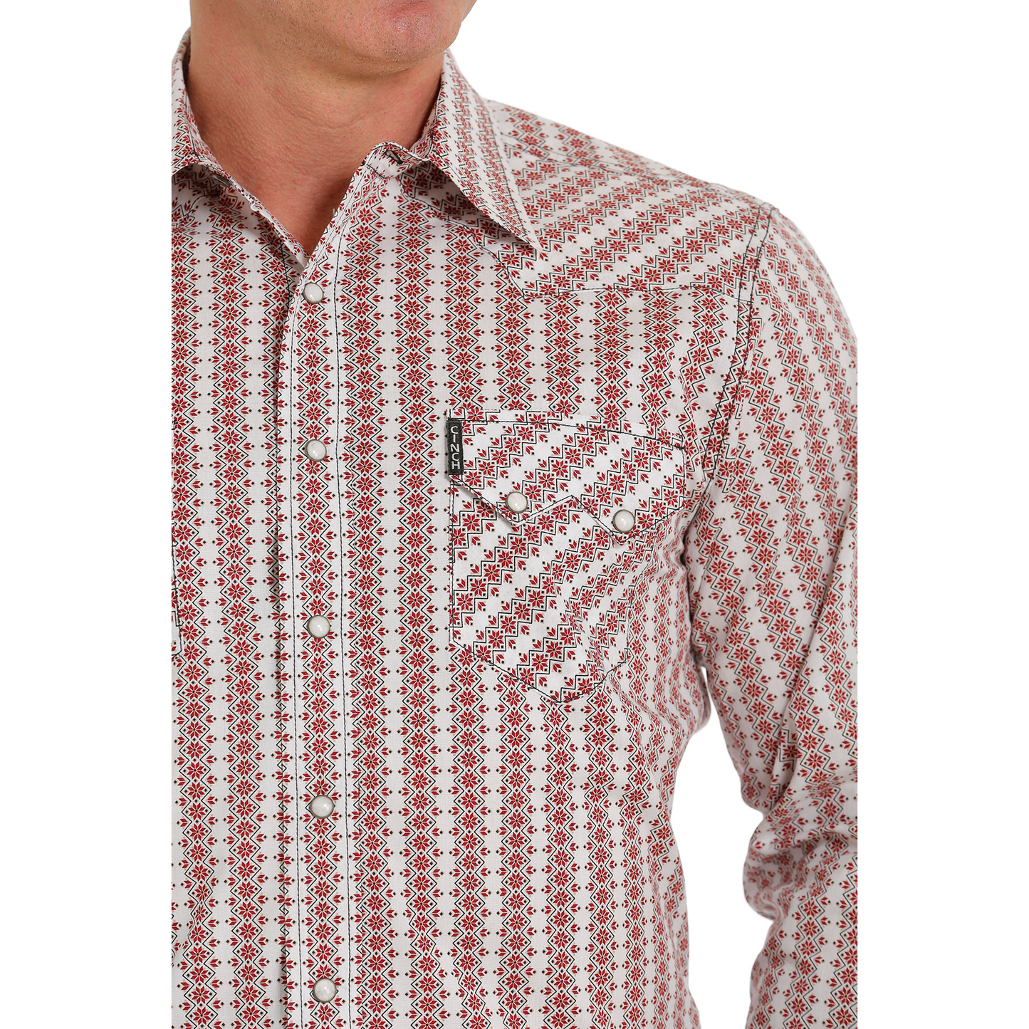 Cinch® Men's Modern Red & White Geometric Print Snap Shirt MTW1301063