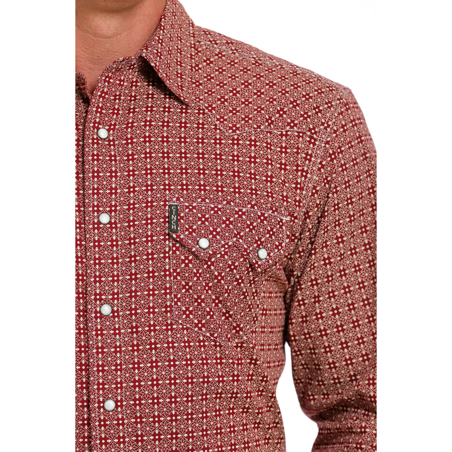 Cinch Men's Red Modern Print Button Down Shirt MTW1301068