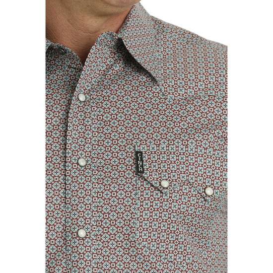 Cinch Men's Red & Blue Geo Print Modern Fit Snap Shirt MTW1301072