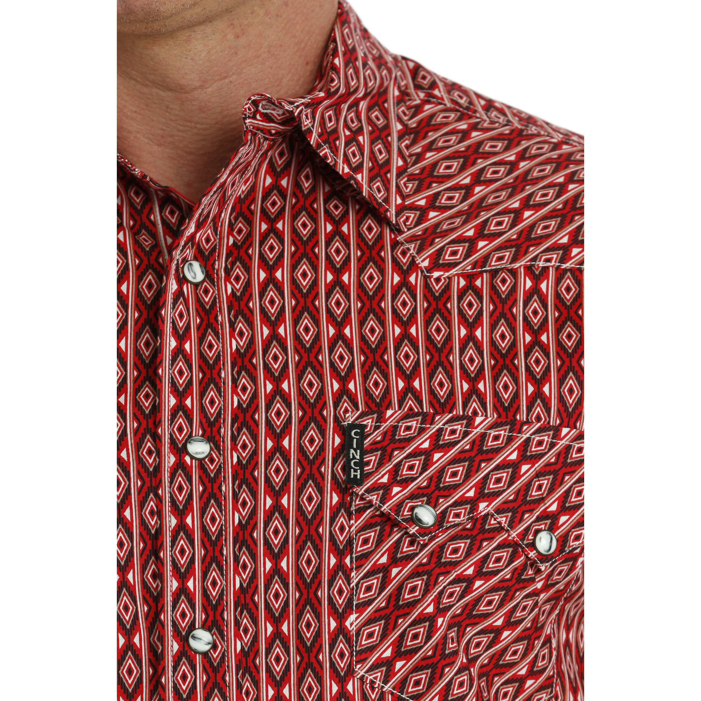 Cinch Men's Red Aztec Modern Print Snap Button Shirt MTW1301073