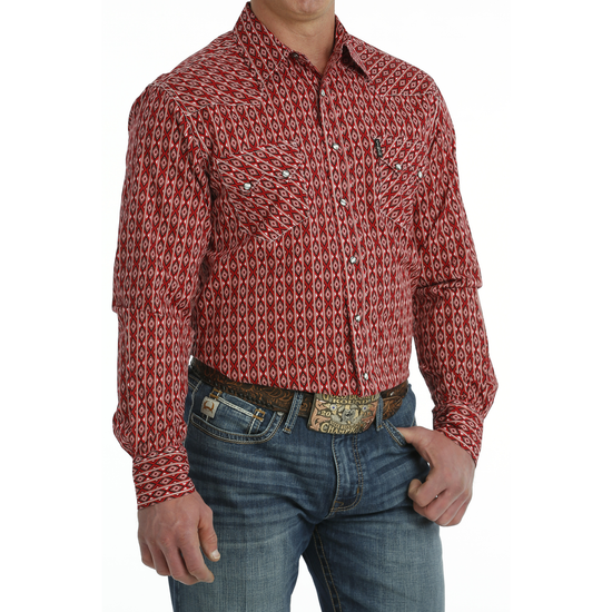 Cinch Men's Red Aztec Modern Print Snap Button Shirt MTW1301073