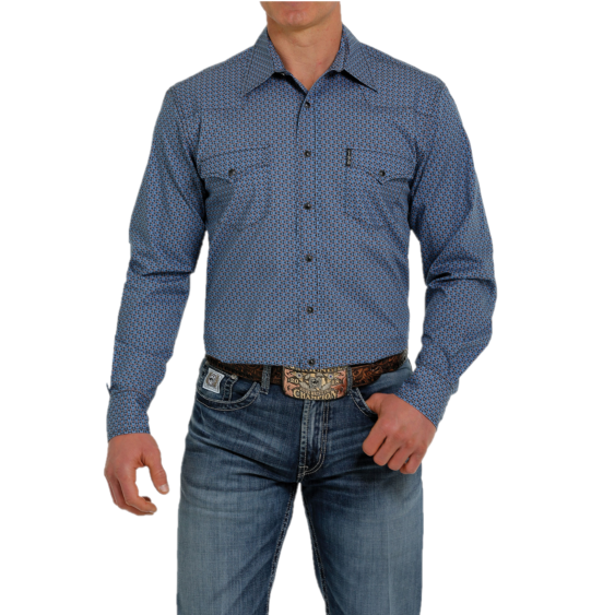 Cinch® Men's Western Topstitch Blue Snap Down Shirt MTW1303055